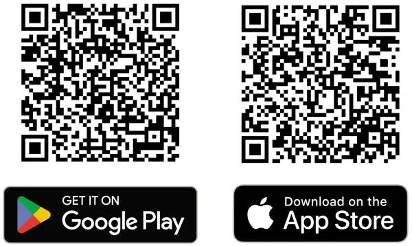 These are QR codes that users can scan to access the Apple and Android stores