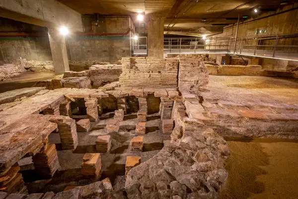 Archaeological site inside a building at Billingsate Roman House and Baths