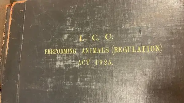 Front cover of a register of performing animals